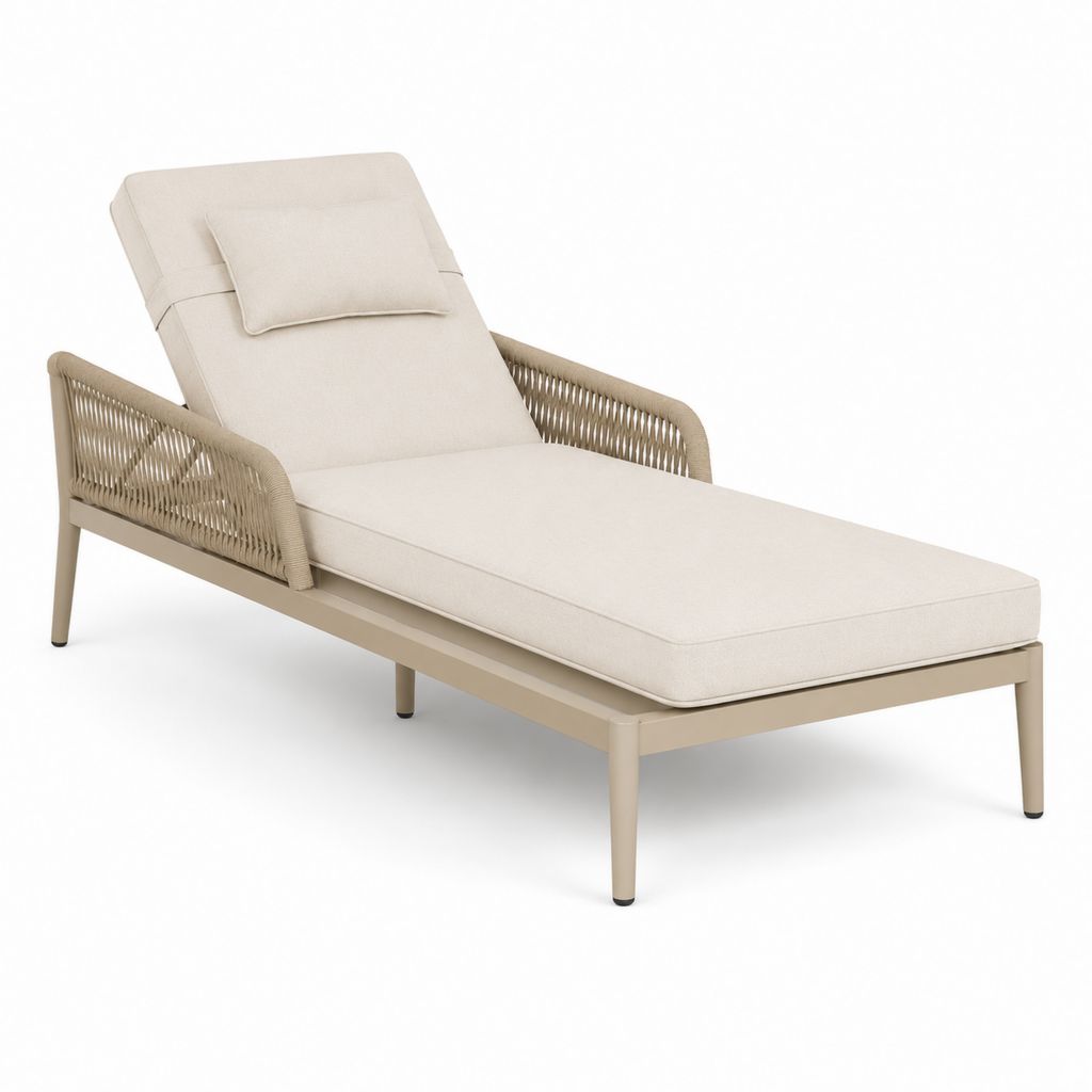 Liegebett aus Metall und Seil, Beige und Creme, 200 × 75 × 95 cm