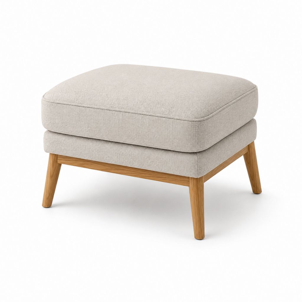Gepolsterte Füße aus Stoff und Holz, Beige und Naturholz, 60 × 60 × 45 cm