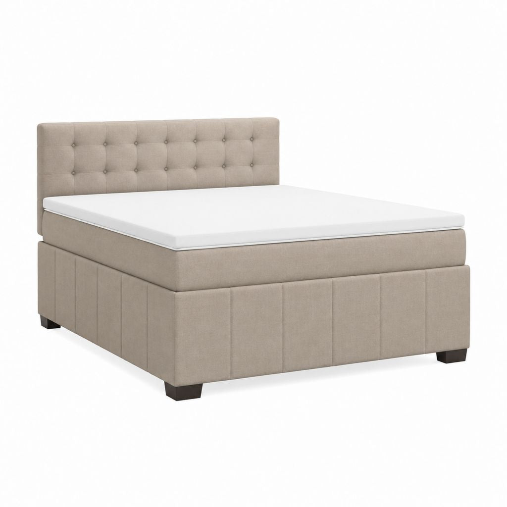 Doppelbett Boxspring beige und weiß mit gepolstertem Kopfteil, Federmatratze und Topper, Ruhefläche 160 × 200 cm