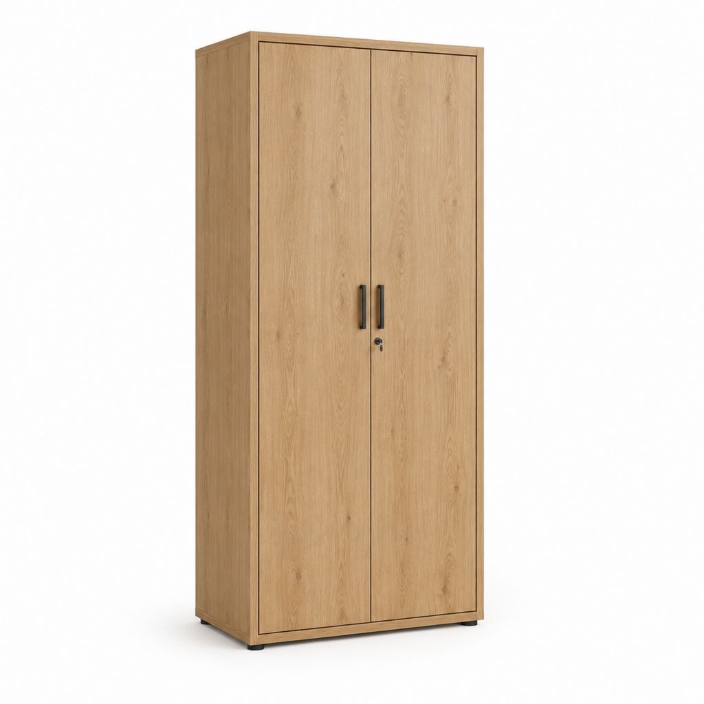 Schrank Kleiderschrank aus Holz mit 2 Türen mit Schloss, Eiche und Natur und Schwarz, 80 × 50 × 180 cm