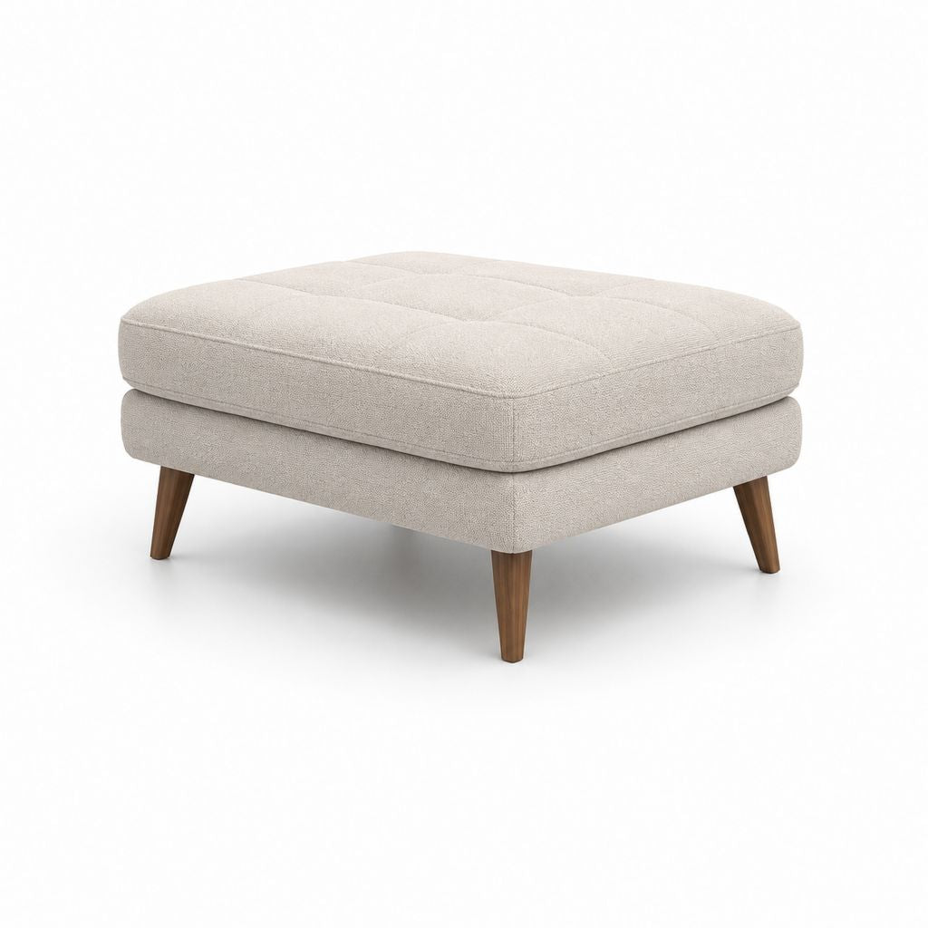 Gepolsterte Füße aus beigefarbenem Stoff mit Beinen aus Holz, 80 × 80 × 45 cm