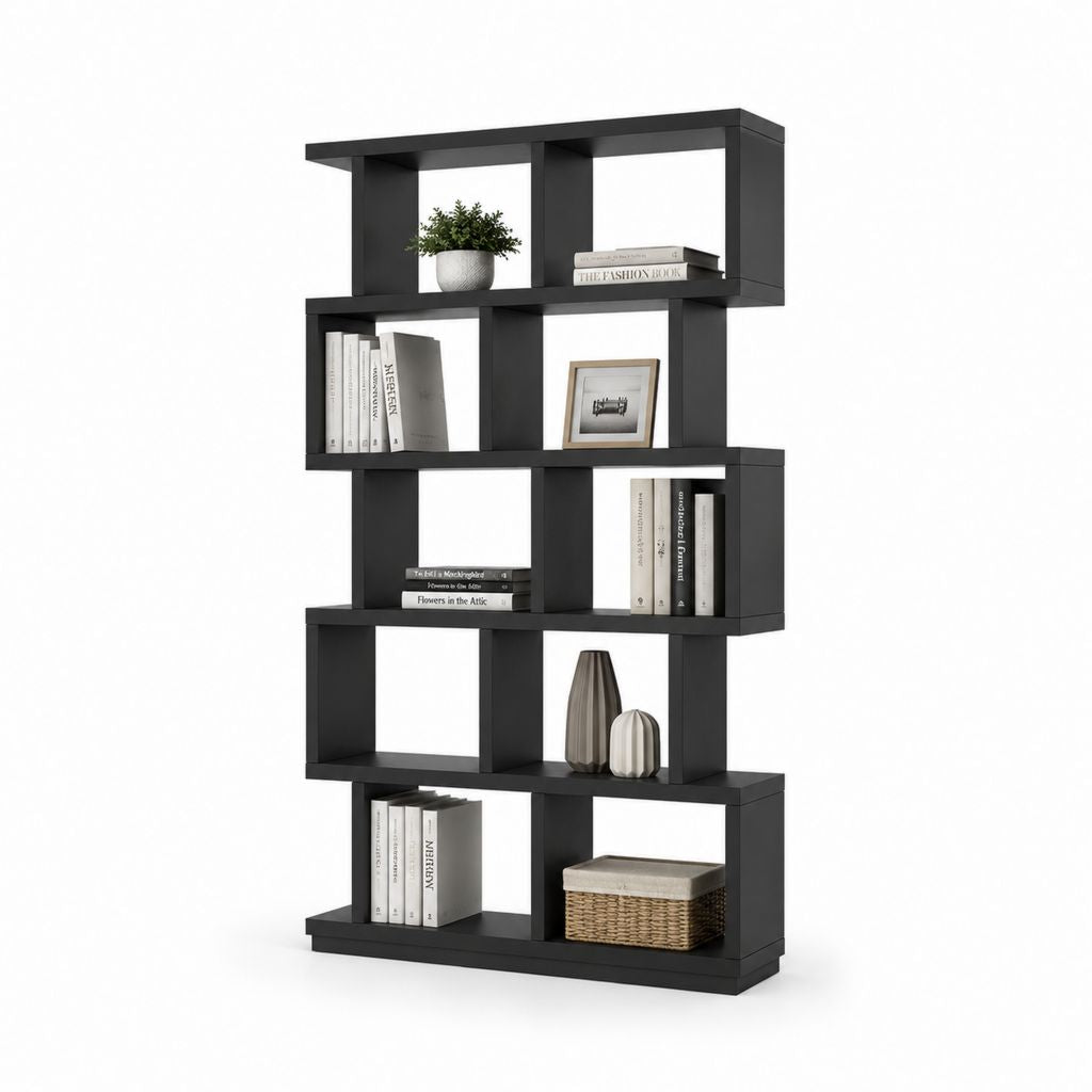 Schwarze Bücherregal mit 5 Regalen in melaminischer Spanplatten, 80 × 24 × 180 cm