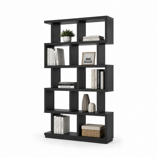 Schwarze Bücherregal mit 5 Regalen in melaminischer Spanplatten, 80 × 24 × 180 cm