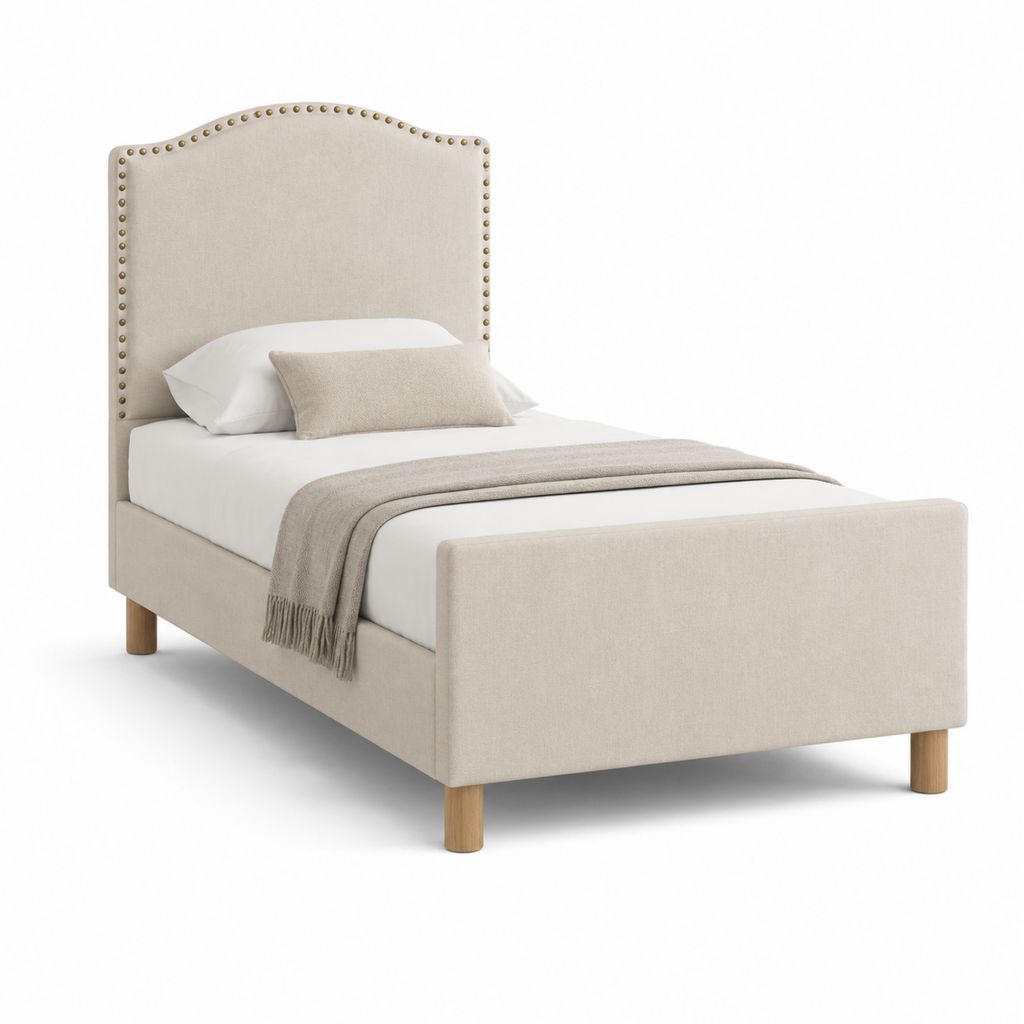 Einzelbett gepolstert beige Polyester mit gewölbten Kopfteil und Stöcke, 105 × 215 × 130 cm, für Matratze 90 × 200 cm