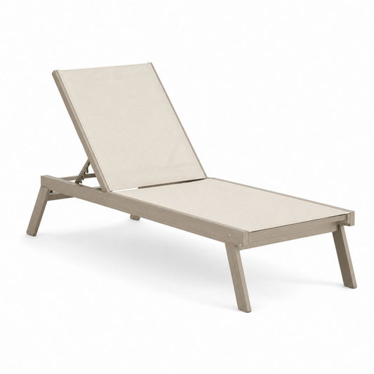 Liegebett aus Akazienholz und mit PVC, Beige und Turtle beschichtetem Polyesternetz, 200 × 65 × 30-86 cm