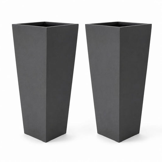 Set von 2 hohen Blumenhändlern aus Glasfaser-Komposit, quadratisch und rastremat, Anthrazit, 40 × 40 × 80 cm