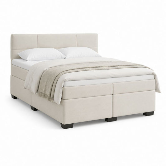 Doppelbett Boxspring 180 × 200 cm beige mit Federmatratze, Topper und gepolstertem Kopfteil aus Polyester