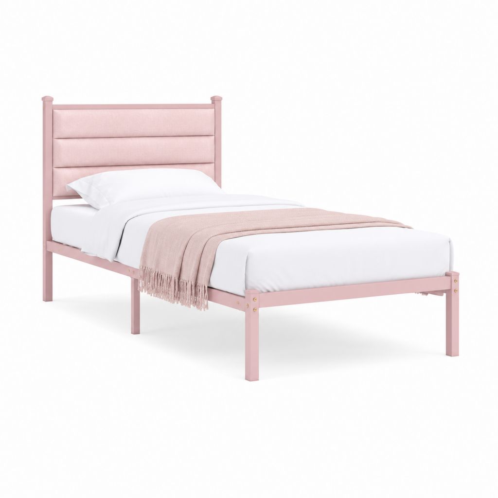 Einzelbett aus Edelstahl mit gepolstertem Kopfteil, 96 × 208 × 110 cm, für Matratze 90 × 200 cm